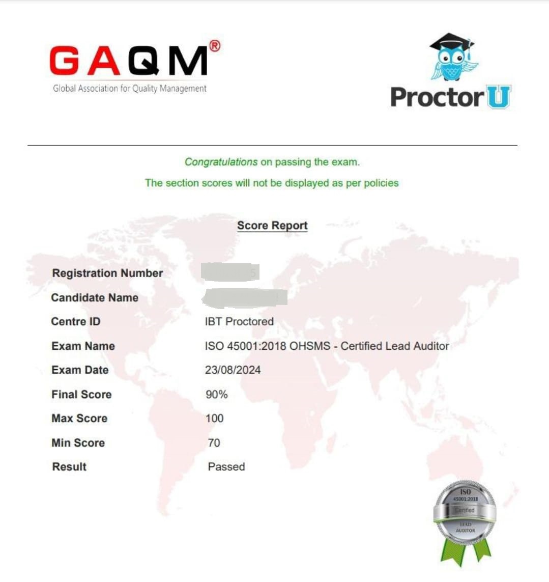 ISO 45001:2018 OHSMS - Certified Lead Auditor (GAQM) Certification